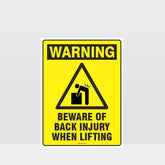 Customized Safety Signs,Warning Beware Of Back Injury Sign
